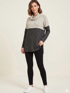 ALYX Marled Colorblock Cowl Neck Sweater Tunic Top Gray Black xl
